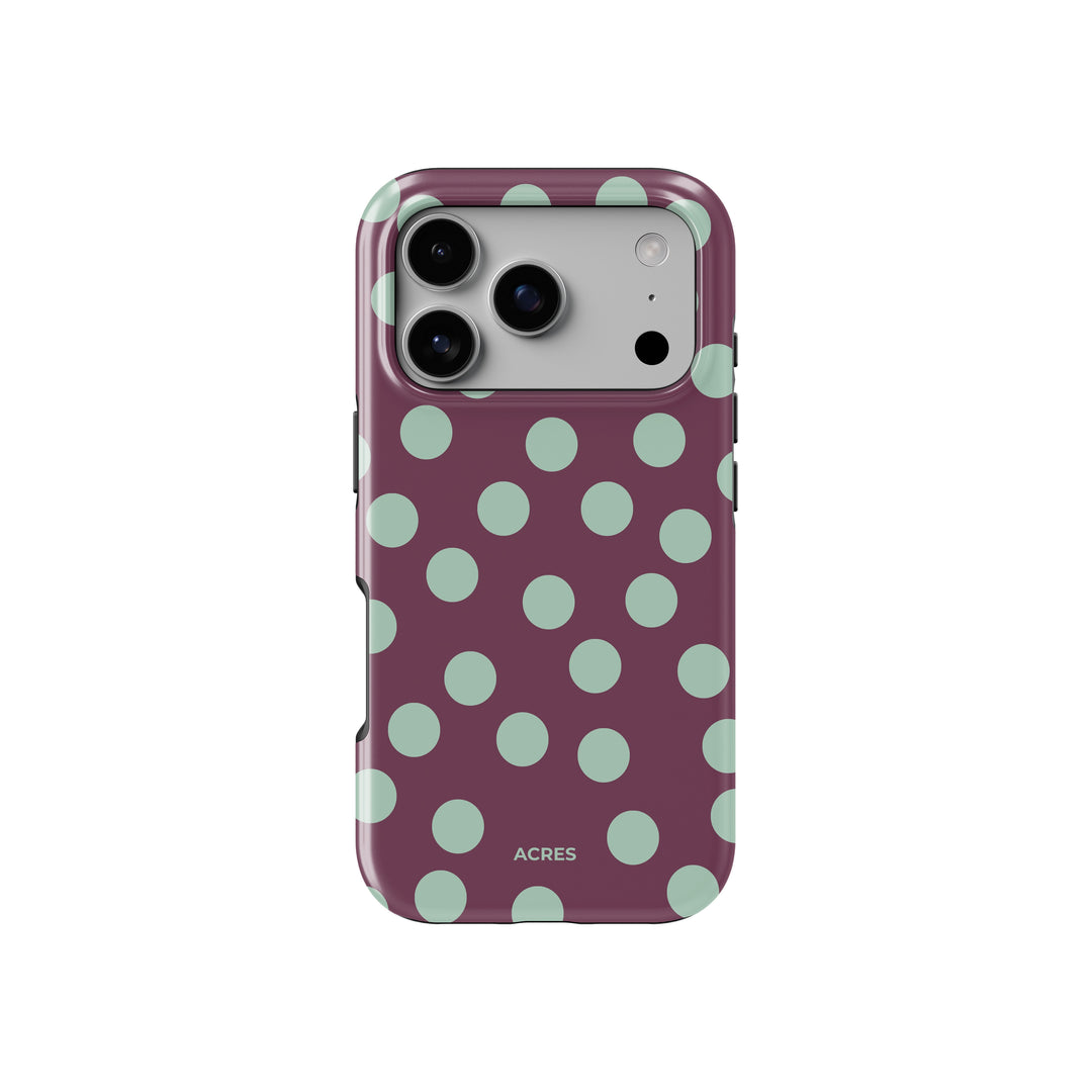 Mint&Burgundy Polka Baskılı Telefon Kılıfı