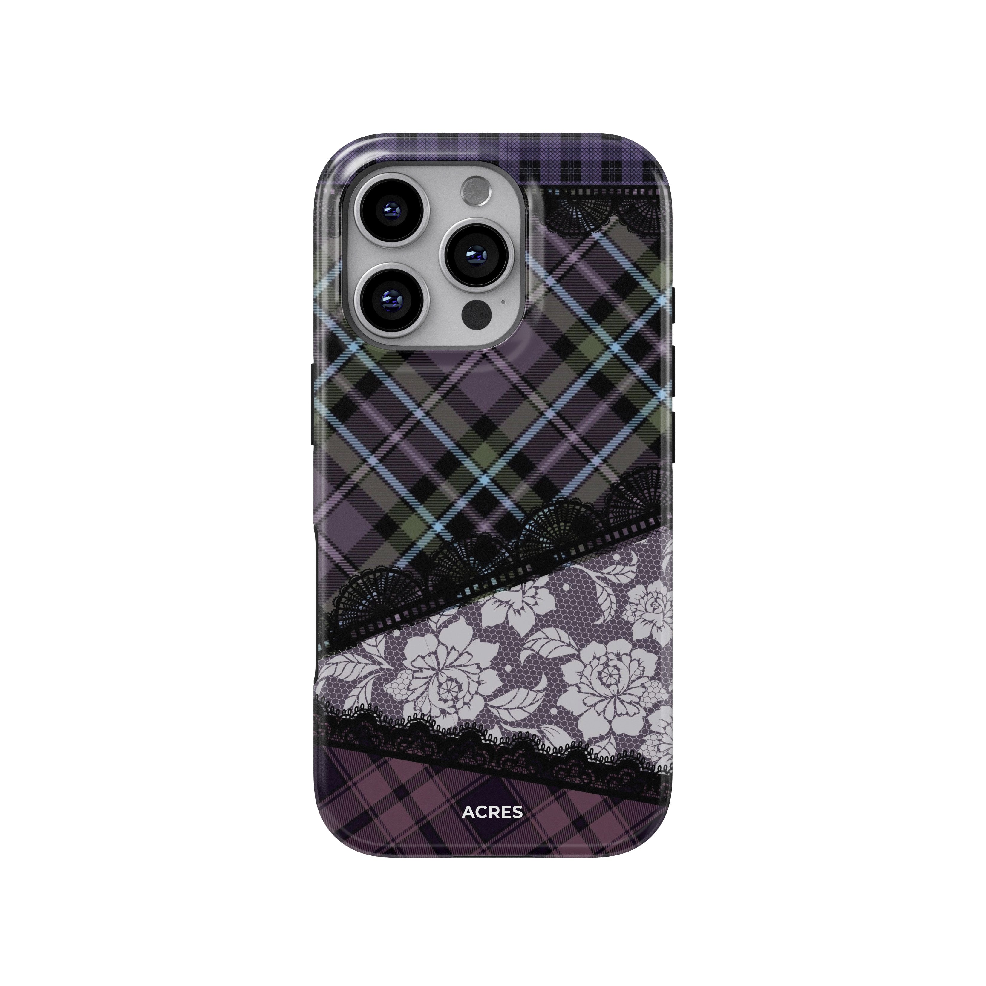 Purple Lace Checkers Baskılı Telefon Kılıfı