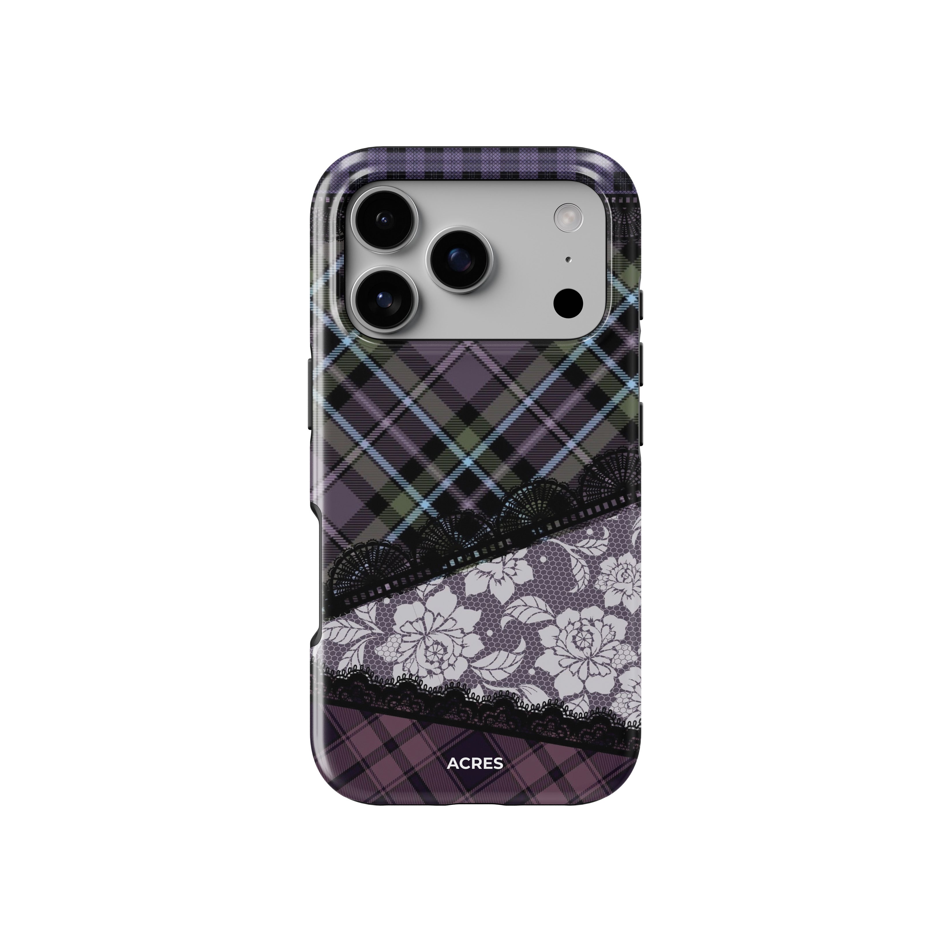 Purple Lace Checkers Baskılı Telefon Kılıfı