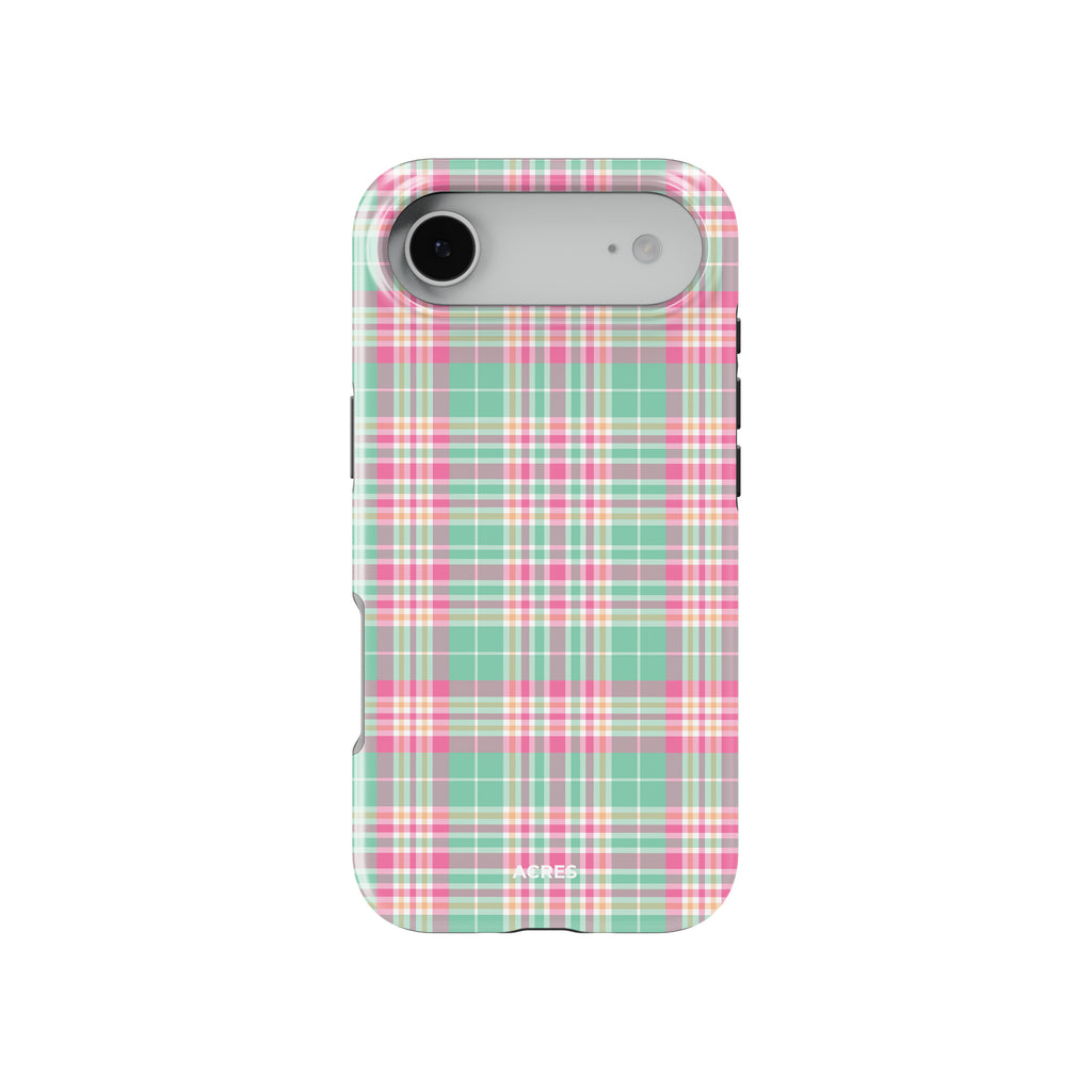 Teal&Pink Checkers Baskılı Telefon Kılıfı
